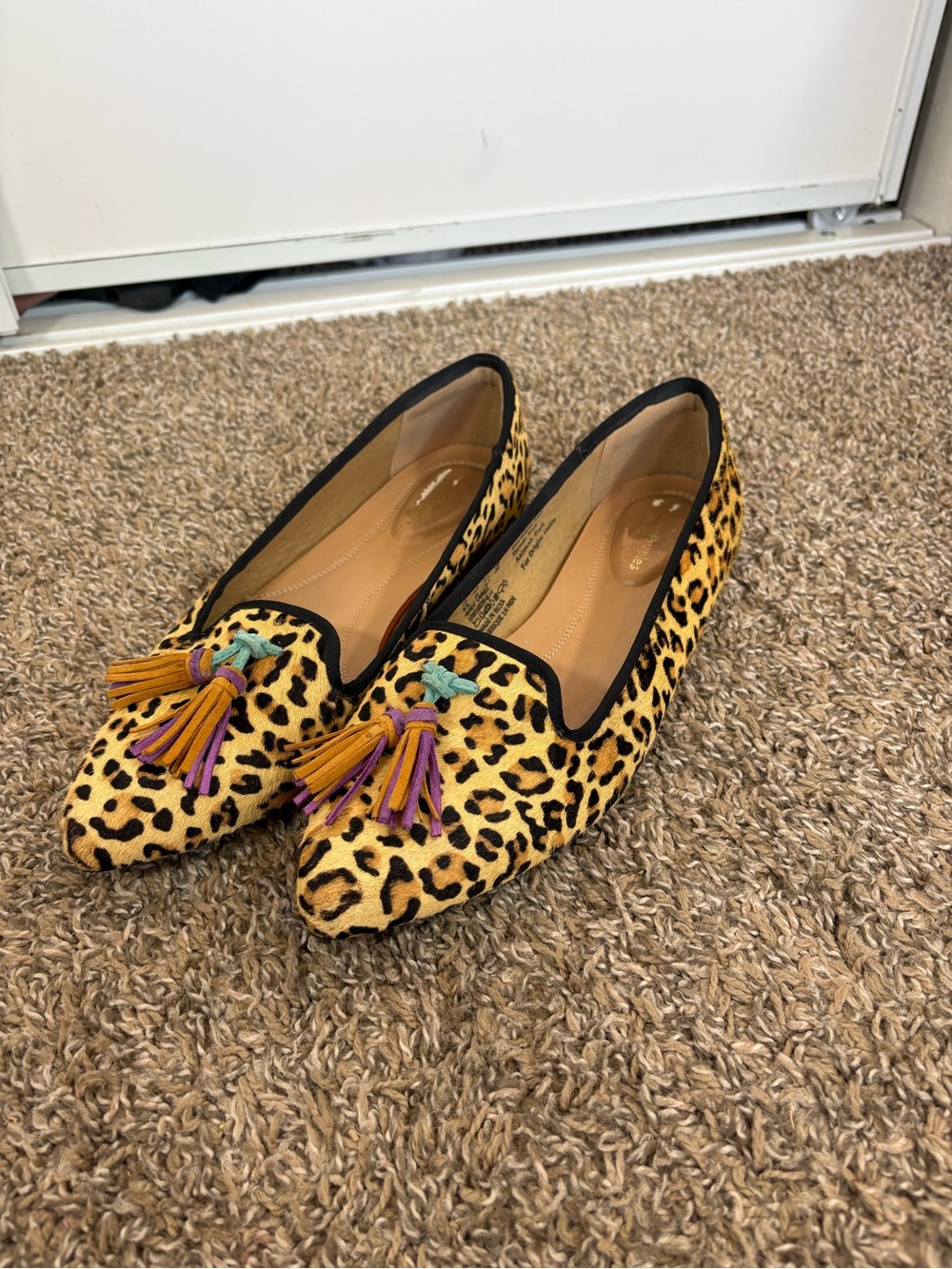 Hush Puppies Sadie Flats Leopard Calf Hair Tassels sz 8.5